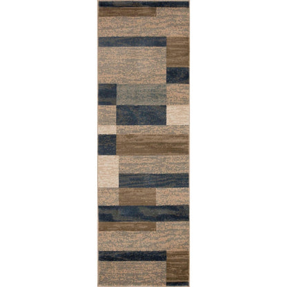 8' Midnight Navy Patchwork Power Loom Stain Resistant Runner Rug