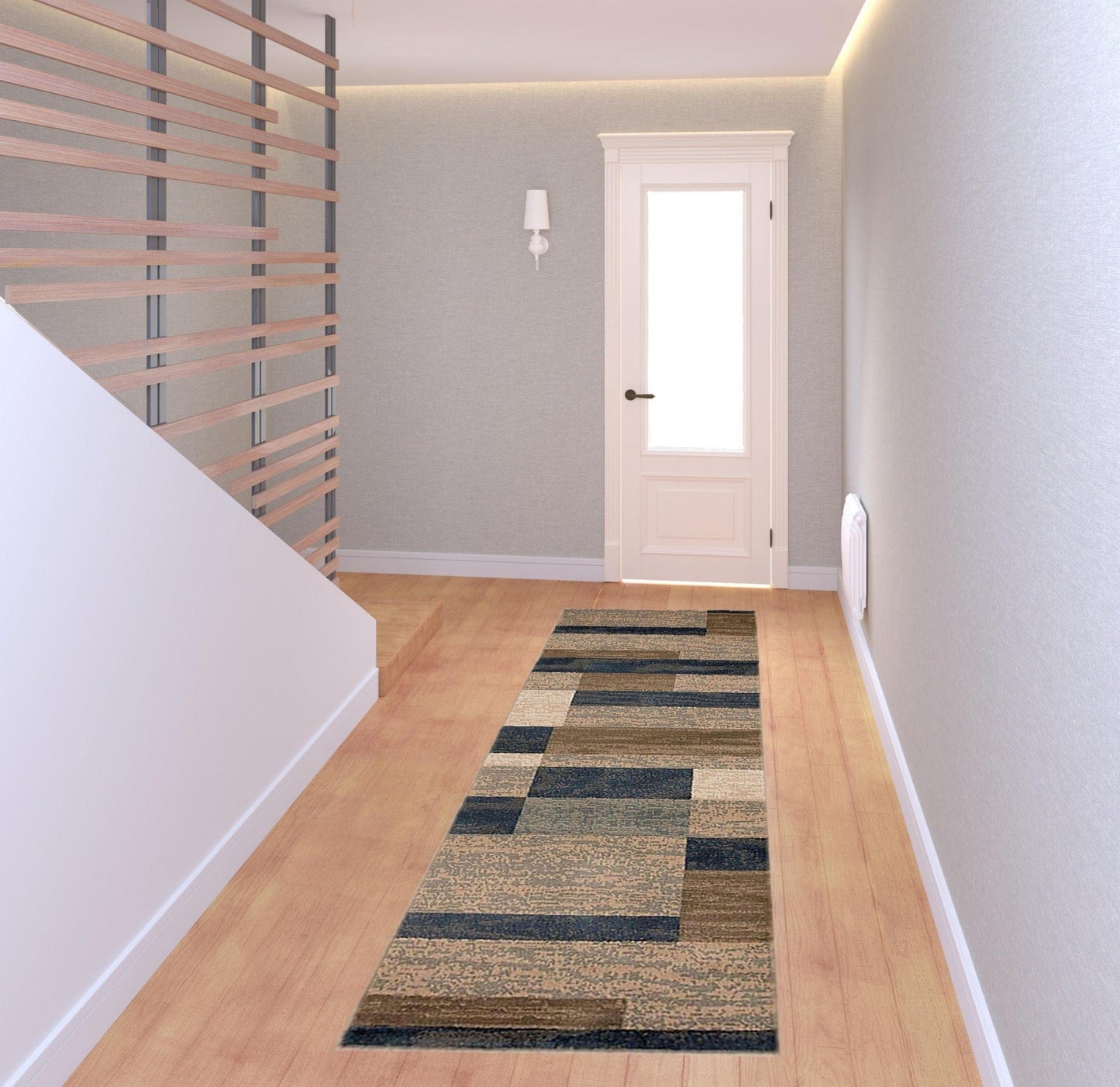 8' Midnight Navy Patchwork Power Loom Stain Resistant Runner Rug