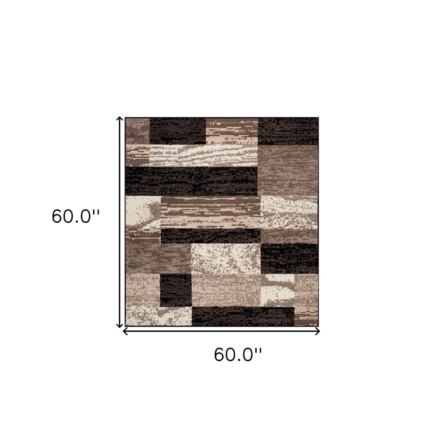 5' Square Chocolate Square Patchwork Power Loom Stain Resistant Area Rug