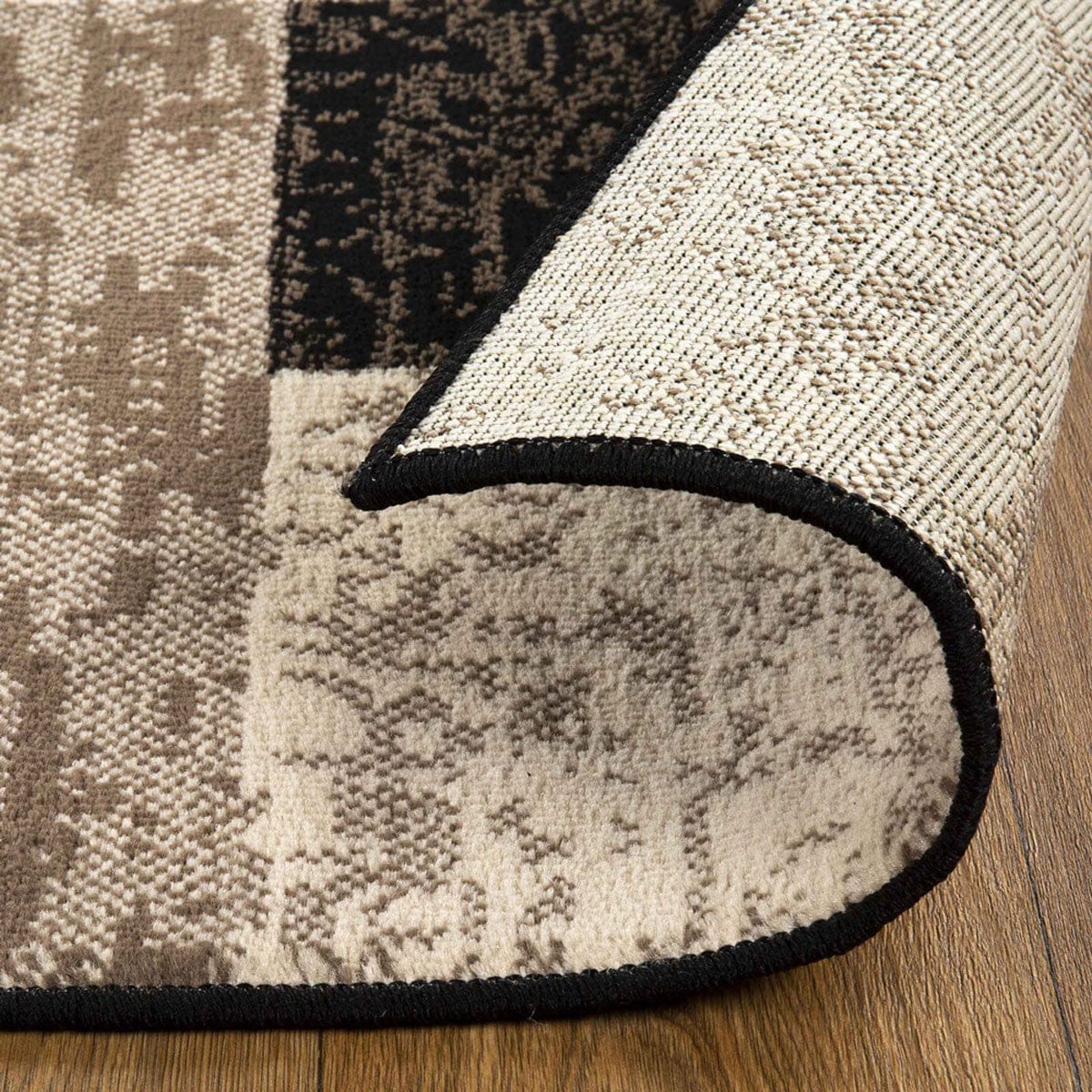 5' Square Chocolate Square Patchwork Power Loom Stain Resistant Area Rug