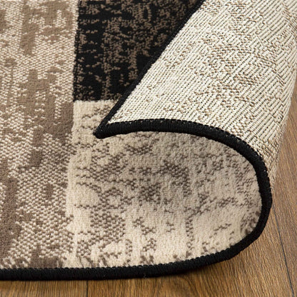 5' Square Chocolate Square Patchwork Power Loom Stain Resistant Area Rug