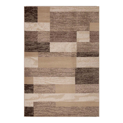 5' X 8' Beige Patchwork Power Loom Stain Resistant Area Rug