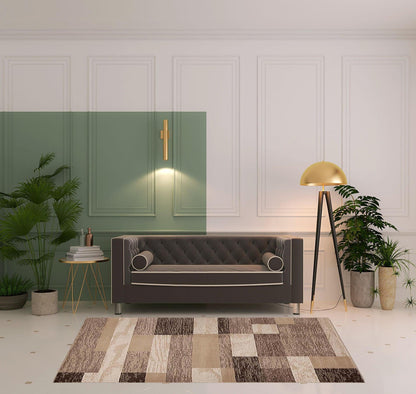 5' X 8' Beige Patchwork Power Loom Stain Resistant Area Rug