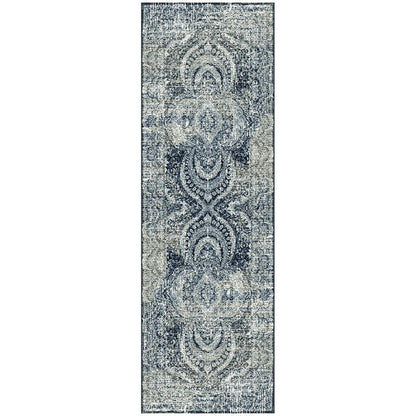 8' Taupe Abstract Power Loom Distressed Stain Resistant Runner Rug