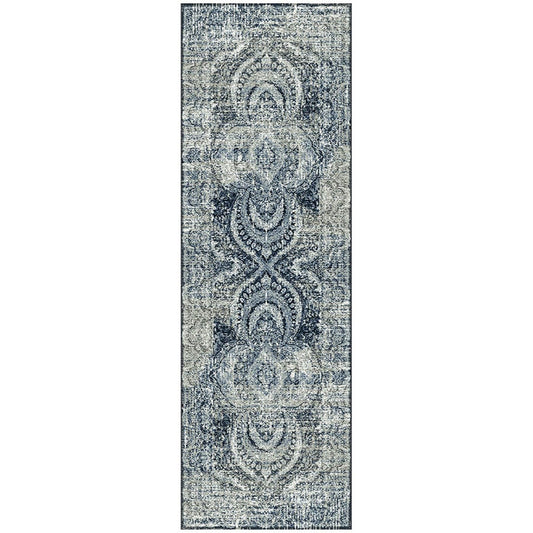 8' Taupe Abstract Power Loom Distressed Stain Resistant Runner Rug