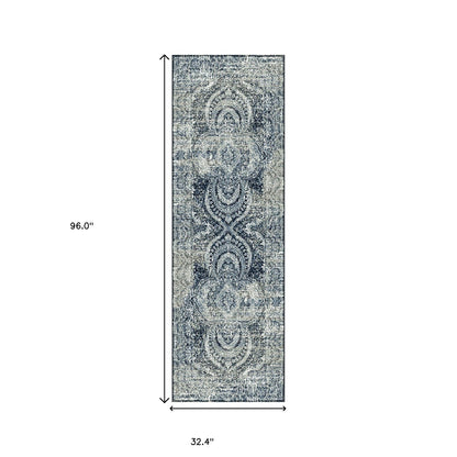 8' Taupe Abstract Power Loom Distressed Stain Resistant Runner Rug