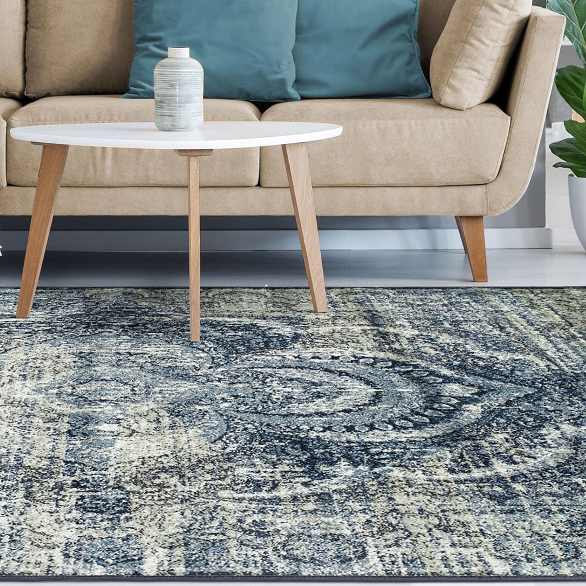 5' X 8' Taupe Abstract Power Loom Distressed Stain Resistant Area Rug