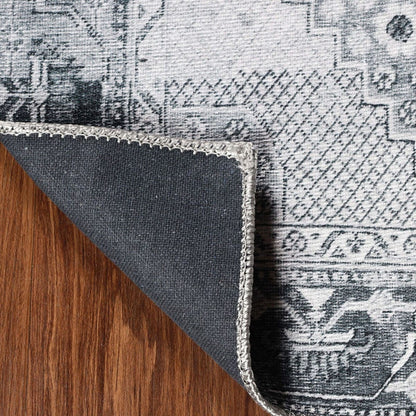 8' Light Gray Geometric Power Loom Distressed Stain Resistant Non Skid Runner Rug