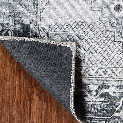 4' X 6' Light Gray Geometric Power Loom Distressed Stain Resistant Non Skid Area Rug