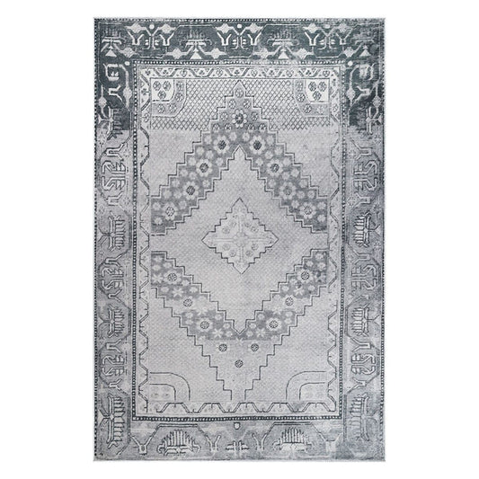 6' X 9' Light Gray Geometric Power Loom Distressed Stain Resistant Non Skid Area Rug