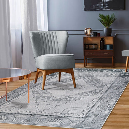 6' X 9' Light Gray Geometric Power Loom Distressed Stain Resistant Non Skid Area Rug