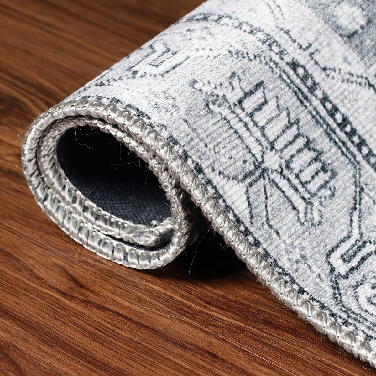 6' X 9' Light Gray Geometric Power Loom Distressed Stain Resistant Non Skid Area Rug