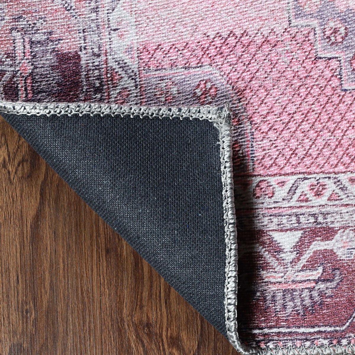 6' X 9' Pink Geometric Power Loom Distressed Stain Resistant Non Skid Area Rug