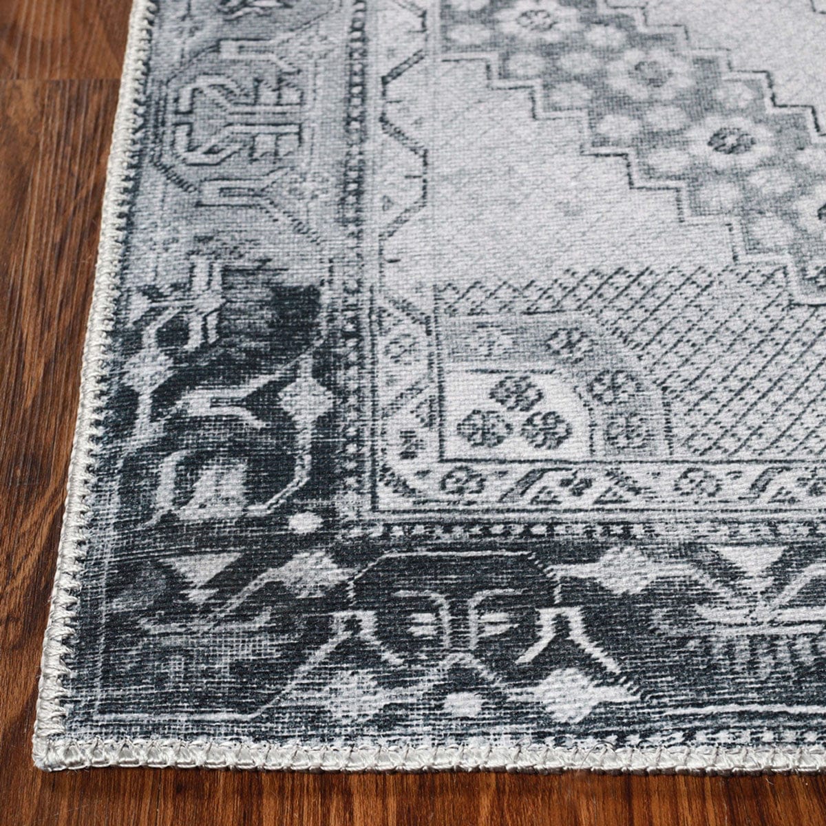 5' X 8' Light Gray Geometric Power Loom Distressed Stain Resistant Non Skid Area Rug