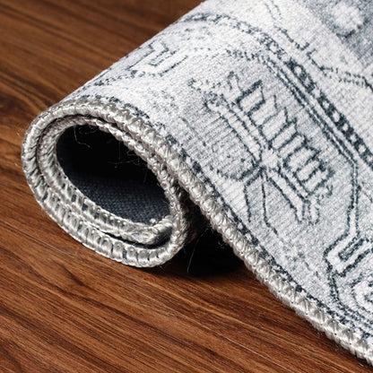 5' X 8' Light Gray Geometric Power Loom Distressed Stain Resistant Non Skid Area Rug