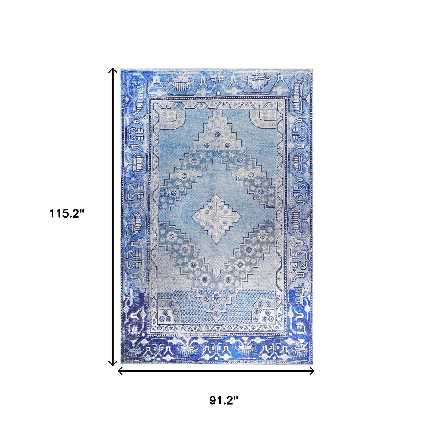 8' X 10' Shades Of Blue Geometric Power Loom Distressed Stain Resistant Non Skid Area Rug