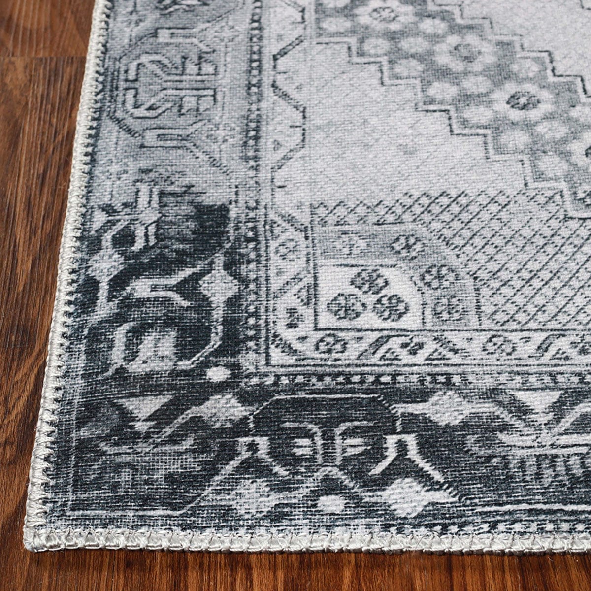 8' X 10' Light Gray Geometric Power Loom Distressed Stain Resistant Non Skid Area Rug