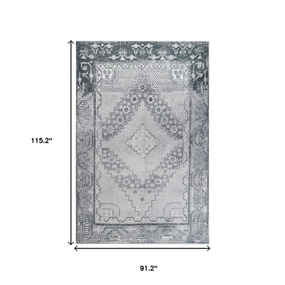 8' X 10' Light Gray Geometric Power Loom Distressed Stain Resistant Non Skid Area Rug