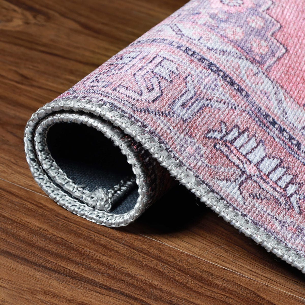 8' X 10' Pink Geometric Power Loom Distressed Stain Resistant Non Skid Area Rug