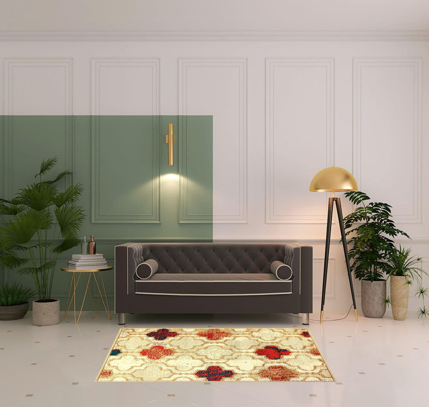 4' X 6' Beige Quatrefoil Power Loom Distressed Stain Resistant Area Rug