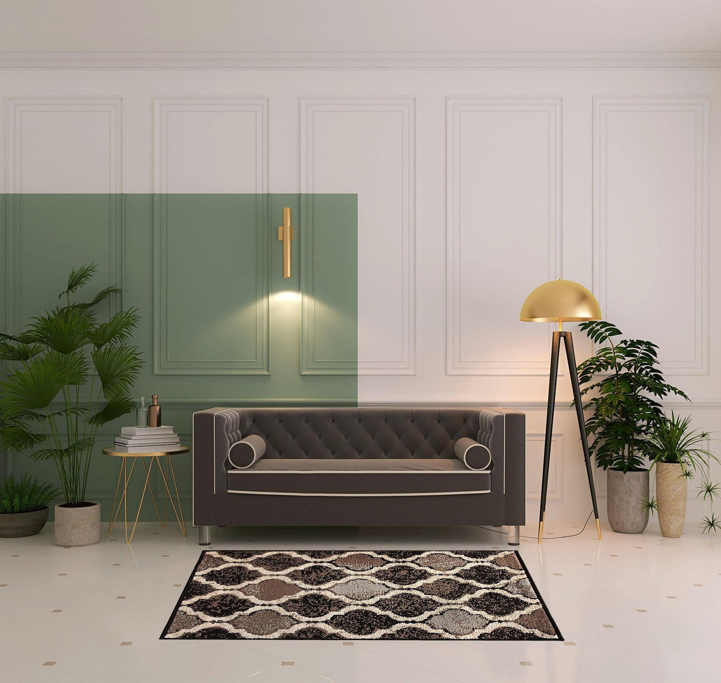 4' X 6' Chocolate Quatrefoil Power Loom Distressed Stain Resistant Area Rug