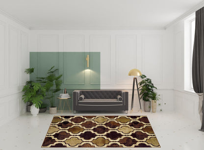 8' X 10' Coffee Quatrefoil Power Loom Distressed Stain Resistant Area Rug