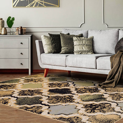 8' X 10' Multi Color Quatrefoil Power Loom Distressed Stain Resistant Area Rug