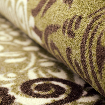 5' X 8' Greens And Browns Floral Power Loom Non Skid Area Rug