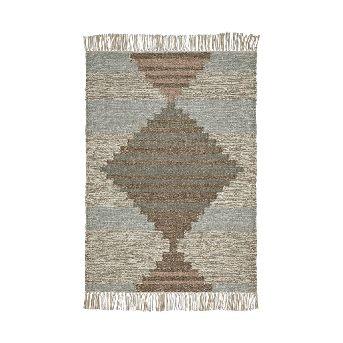 2' X 3' Light Blue Geometric Flatweave Handmade Stain Resistant Area Rug With Fringe