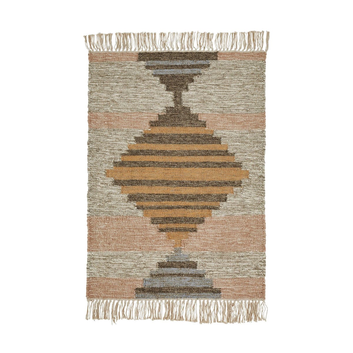 2' X 3' Vanilla Cream Geometric Flatweave Handmade Stain Resistant Area Rug With Fringe