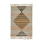 2' X 3' Vanilla Cream Geometric Flatweave Handmade Stain Resistant Area Rug With Fringe