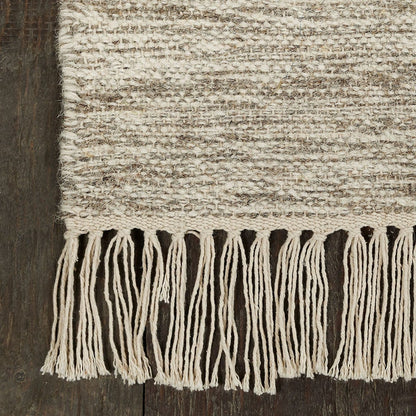 2' X 3' Vanilla Cream Geometric Flatweave Handmade Stain Resistant Area Rug With Fringe