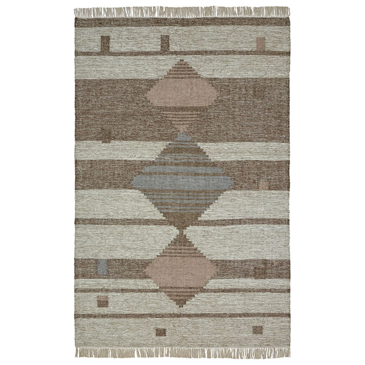 5' X 8' Grey Geometric Flatweave Handmade Stain Resistant Area Rug With Fringe