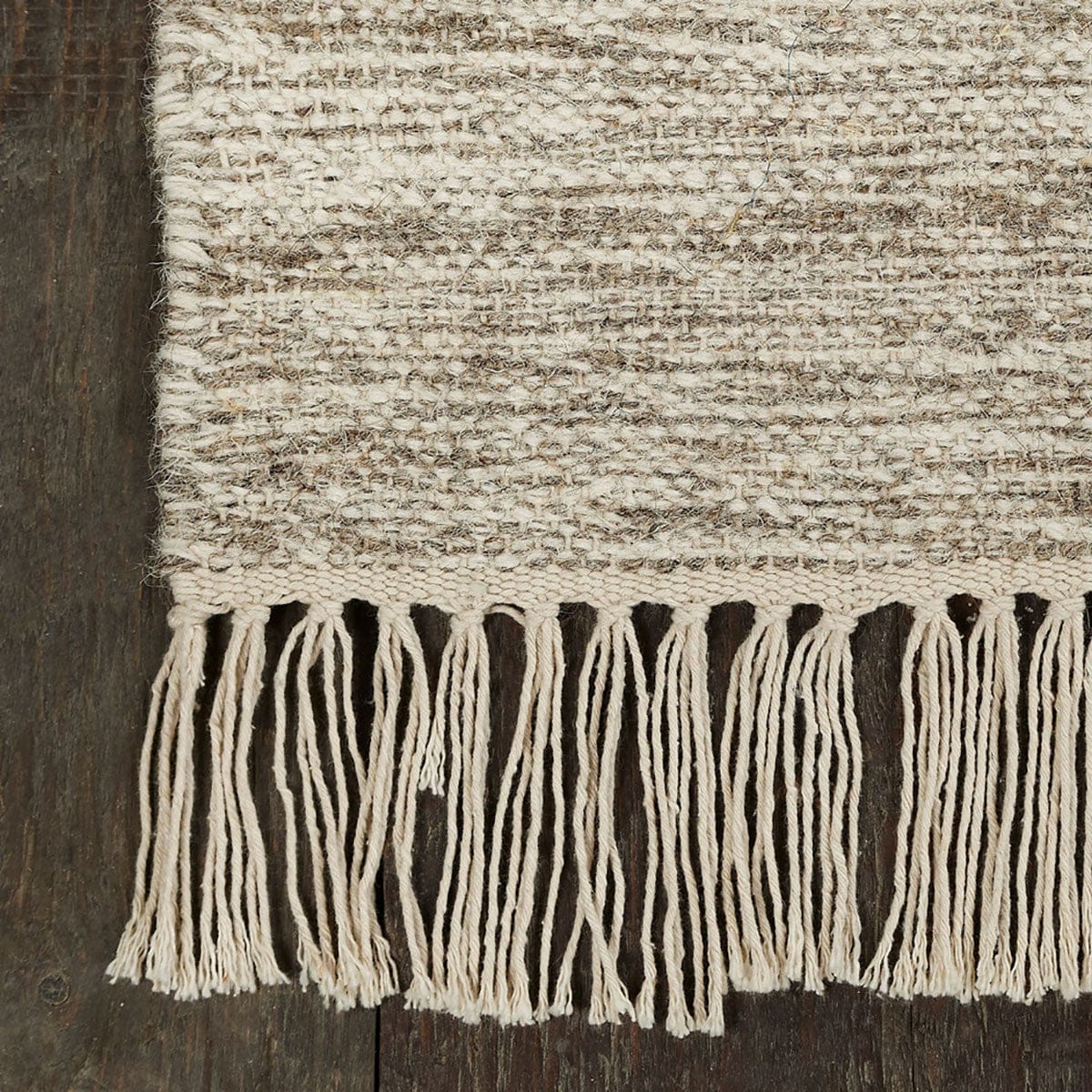 5' X 8' Vanilla Cream Geometric Flatweave Handmade Stain Resistant Area Rug With Fringe