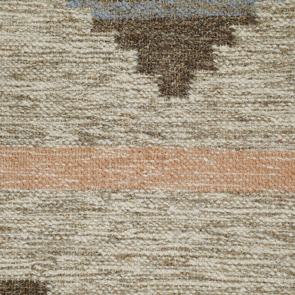 5' X 8' Vanilla Cream Geometric Flatweave Handmade Stain Resistant Area Rug With Fringe