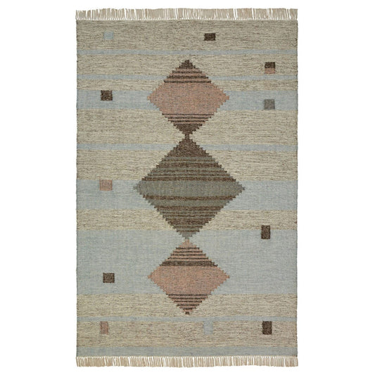 8' X 10' Light Blue Geometric Flatweave Handmade Stain Resistant Area Rug With Fringe