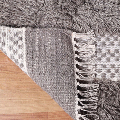 10' Grey And Silver Wool Striped Flatweave Handmade Stain Resistant Runner Rug With Fringe