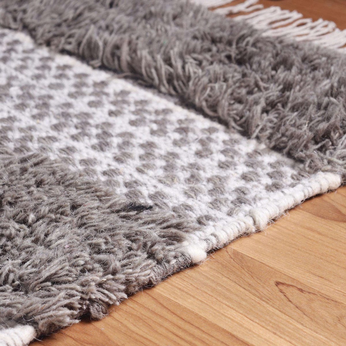 10' Grey And Silver Wool Striped Flatweave Handmade Stain Resistant Runner Rug With Fringe