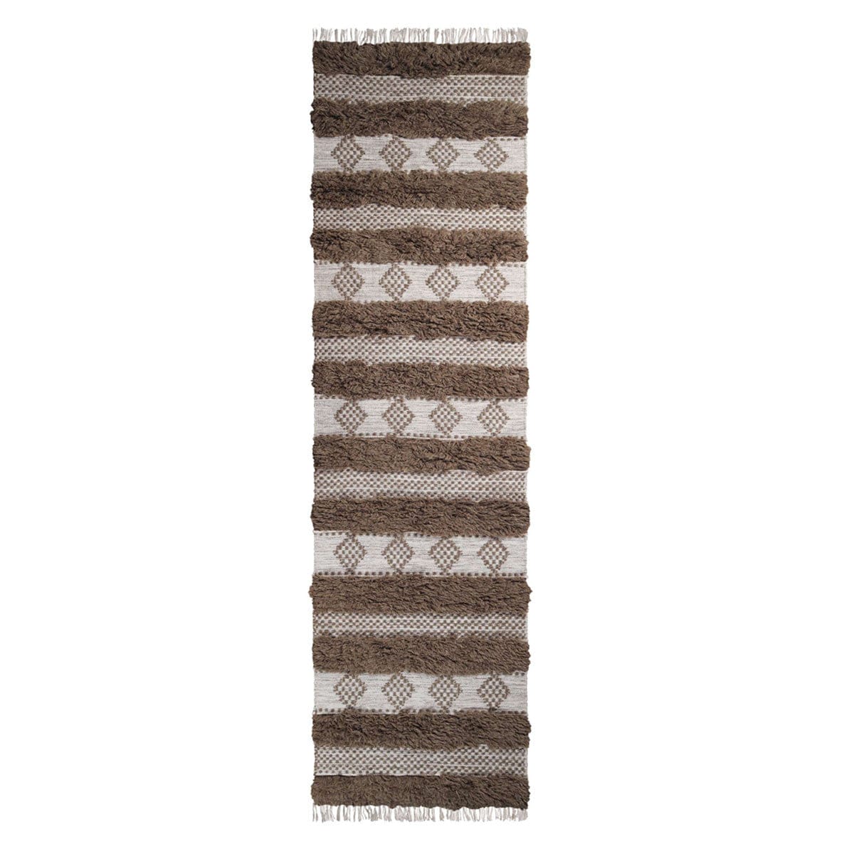 10' Olive And Ivory Wool Striped Flatweave Handmade Stain Resistant Runner Rug With Fringe