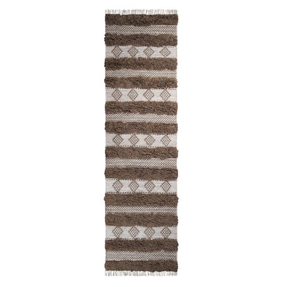 10' Olive And Ivory Wool Striped Flatweave Handmade Stain Resistant Runner Rug With Fringe