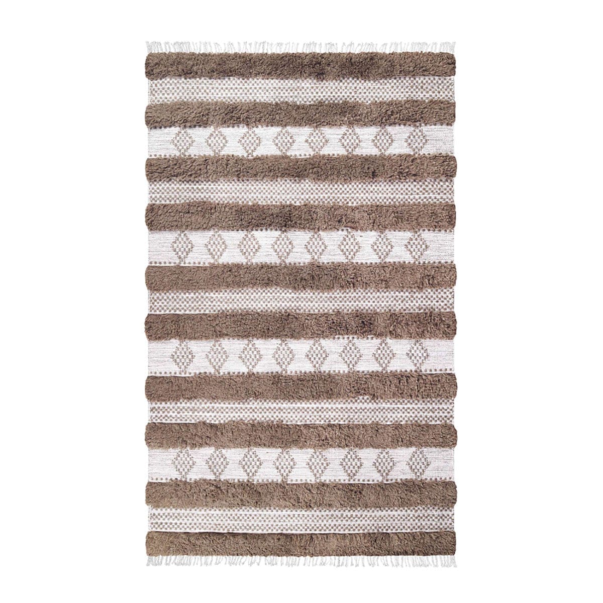 4' X 6' Olive And Ivory Wool Striped Flatweave Handmade Stain Resistant Area Rug With Fringe