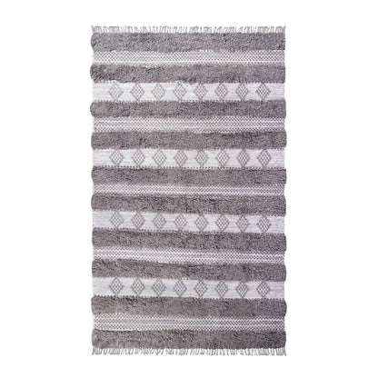 5' X 8' Grey And Silver Wool Striped Flatweave Handmade Stain Resistant Area Rug With Fringe