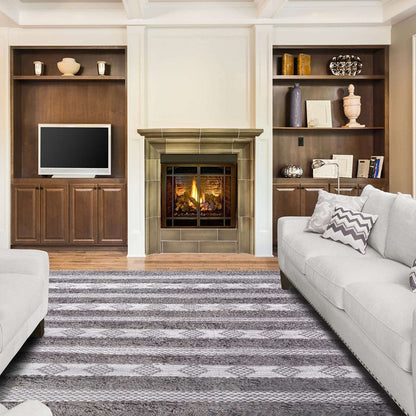 5' X 8' Grey And Silver Wool Striped Flatweave Handmade Stain Resistant Area Rug With Fringe