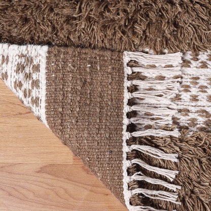 5' X 8' Olive And Ivory Wool Striped Flatweave Handmade Stain Resistant Area Rug With Fringe