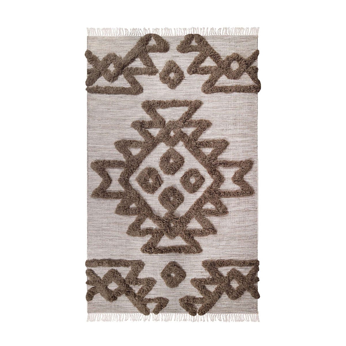 4' X 6' Sand And Taupe Wool Geometric Flatweave Handmade Stain Resistant Area Rug With Fringe