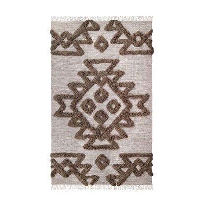 4' X 6' Sand And Taupe Wool Geometric Flatweave Handmade Stain Resistant Area Rug With Fringe