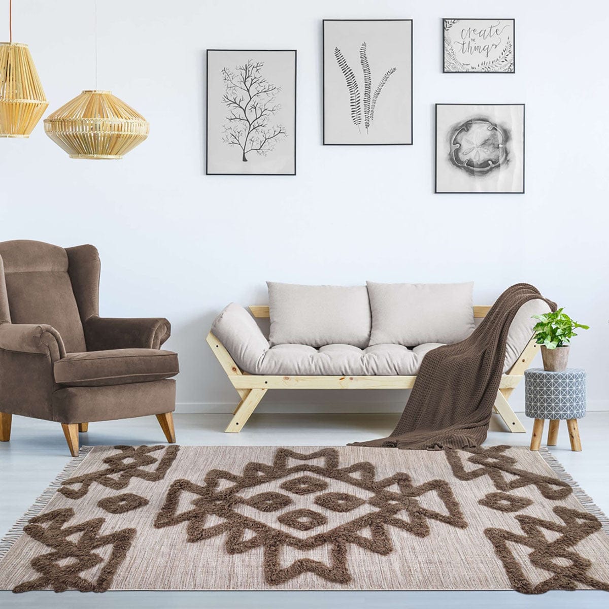 4' X 6' Sand And Taupe Wool Geometric Flatweave Handmade Stain Resistant Area Rug With Fringe