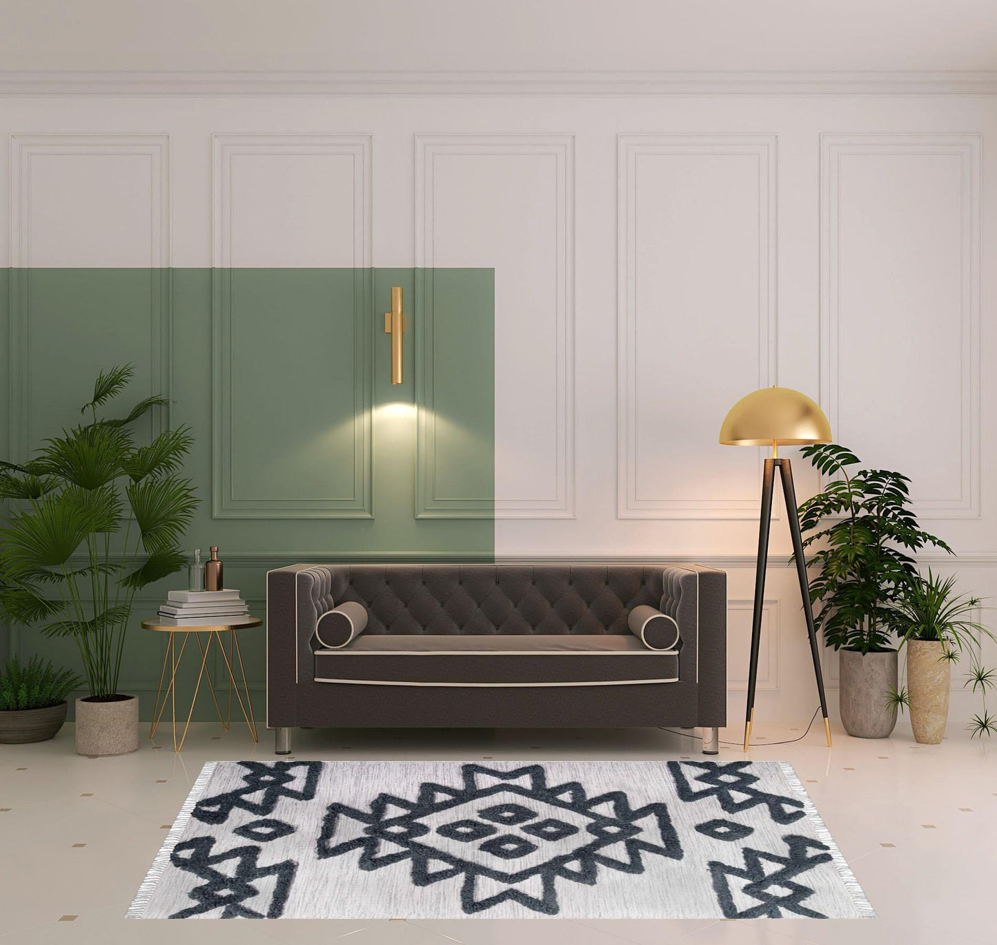 5' X 8' Ivory And Charcoal Wool Geometric Flatweave Handmade Stain Resistant Area Rug With Fringe