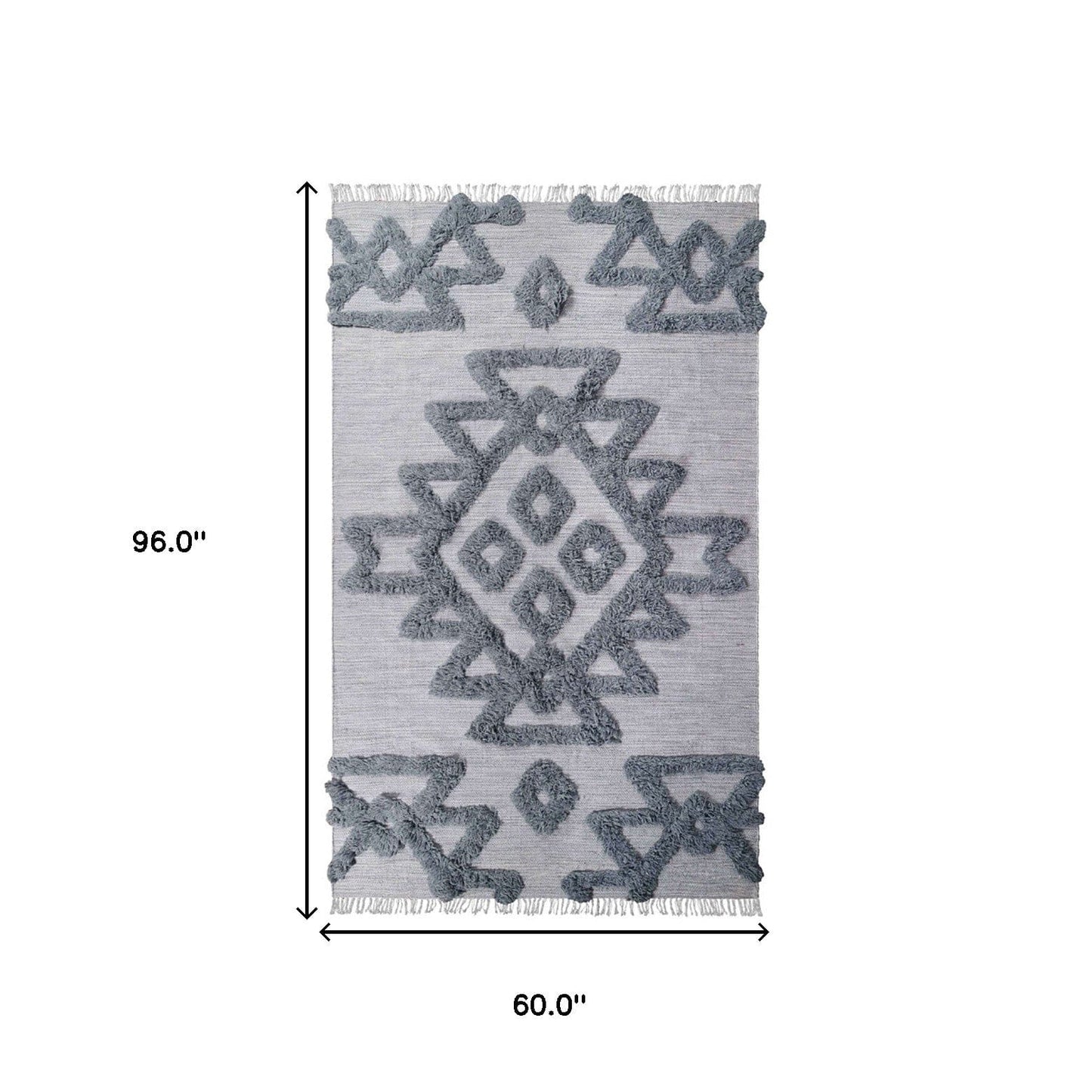 5' X 8' Silver And Grey Wool Geometric Flatweave Handmade Stain Resistant Area Rug With Fringe