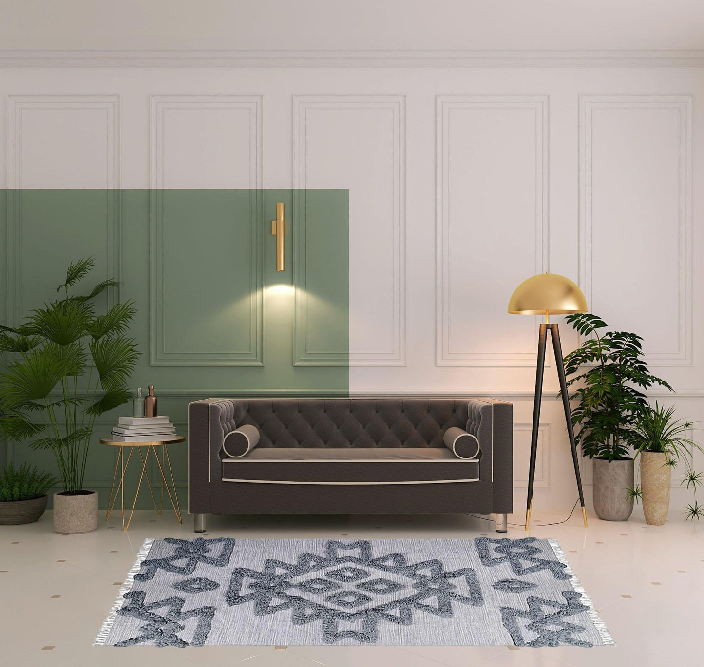 5' X 8' Silver And Grey Wool Geometric Flatweave Handmade Stain Resistant Area Rug With Fringe